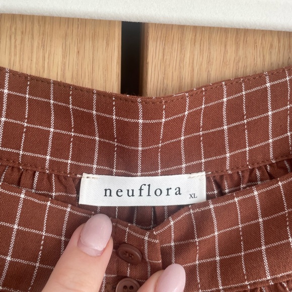 Square-Neck Rust Plaid Button-Front Blouse - Picture 2 of 3